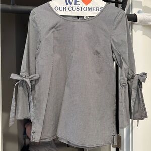 J. Crew Black and White Checkered Top with Bow Sleeves